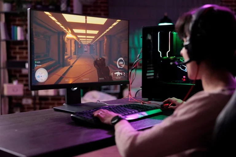 person playing a video game